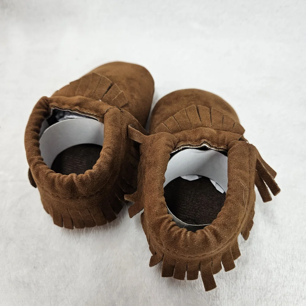 Meckior Baby Moccasins Size 2 Brown Faux Leather Tassel Soft Sole Crib Shoes NEW